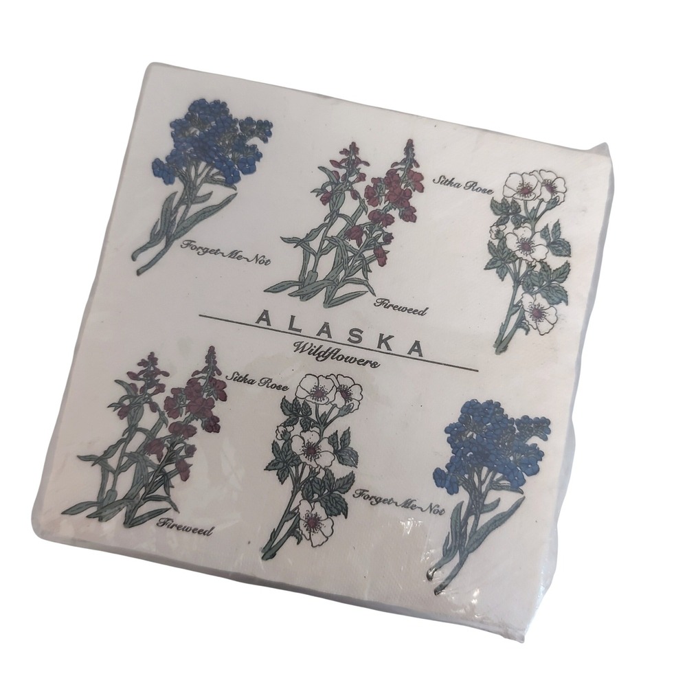 Vintage Alaska Wildflowers 24 Beverage Napkins Indian Arts &‎ Crafts 10x10